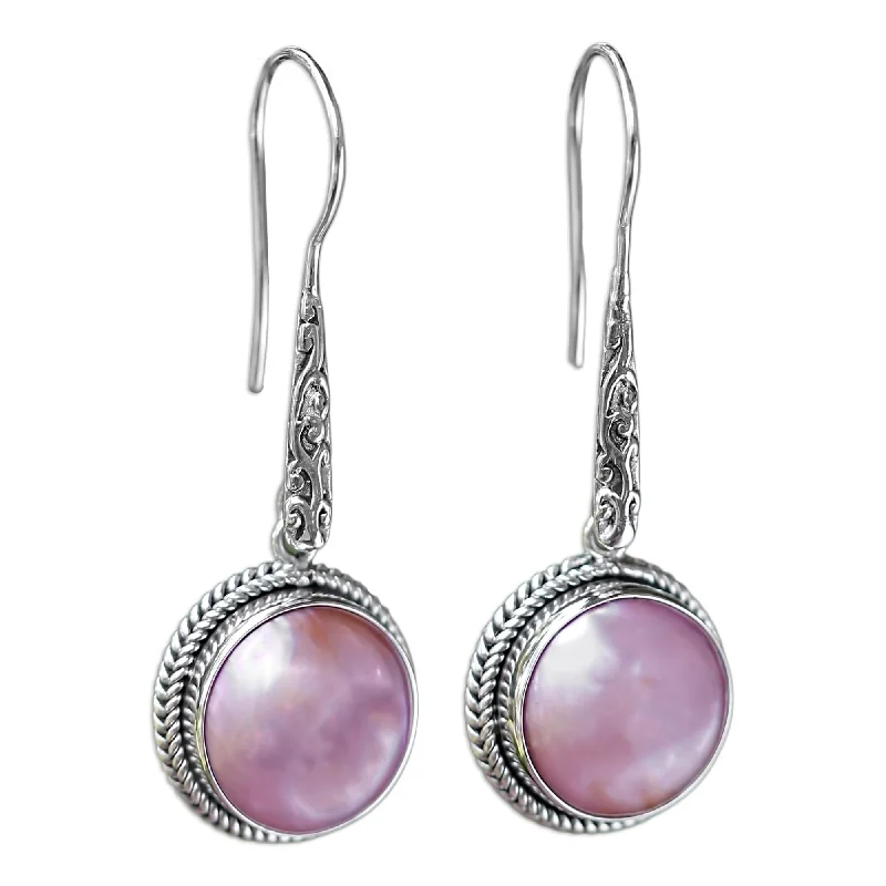 Sterling Silver 'Balinese Camellia' Pearl Earrings (12 mm) (Indonesia) - Pink