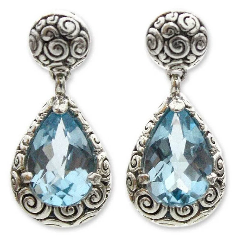 Novica Sterling Silver Azure Teardrops Blue Topaz Earrings