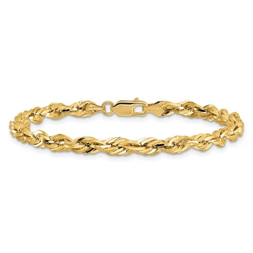 14KT YELLOW GOLD 4.25MM SEMI SOLID ROPE CHAIN BRACELET