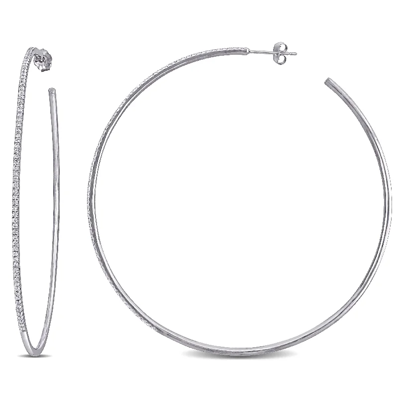 Miadora 14k White Gold 3/4ct TDW Diamond Hoop Earrings - 60 mm x 1.3 mm x 60 mm - 60 mm x 1.3 mm x 60 mm