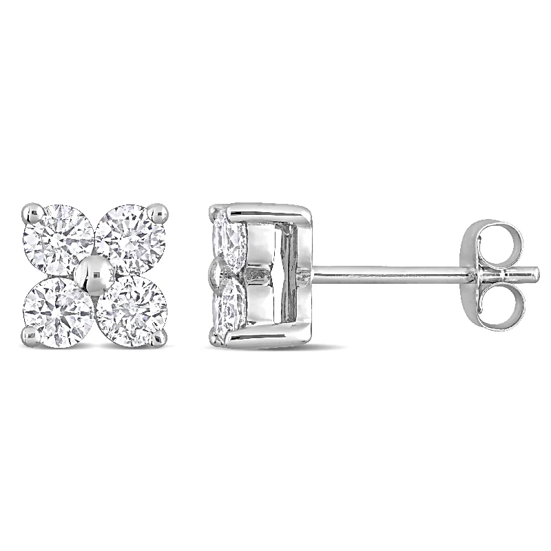 Miadora 1ct TDW Diamond Floral Stud Earrings in 14k White Gold