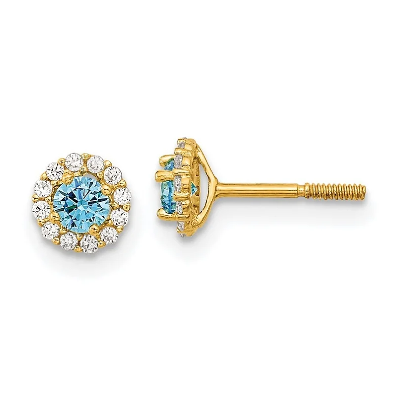 Curata 14k Yellow Gold Blue and Clear CZ Cubic Zirconia 5.35mm Post Earrings