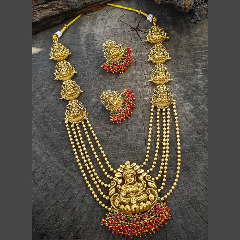 Sangita Creation  Copper Gold  Pota Stone Temple Long  Necklace Set