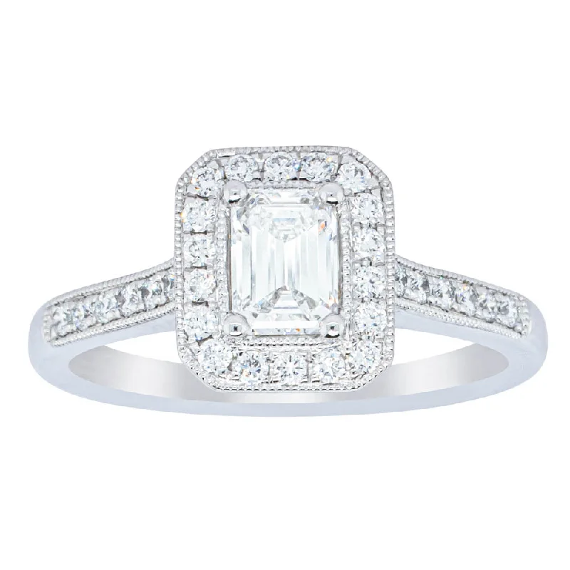 18ct White Gold .49ct Emerald Cut Diamond Aria Ring