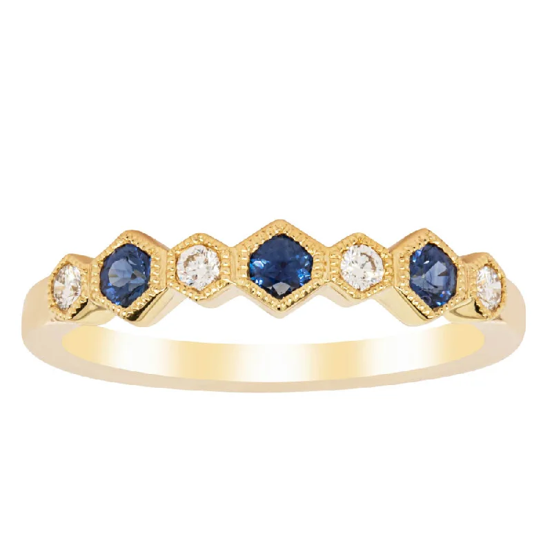 18ct Yellow Gold Sapphire & Diamond Deco Band