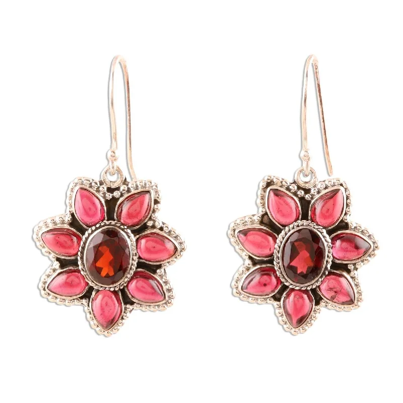 NOVICA Camellia Blossoms, Garnet dangle earrings - 1.5*0.8