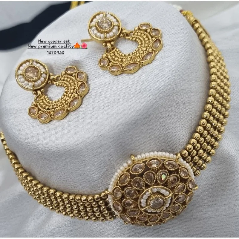 Akruti Collection Copper Gold Plated Pearl Necklace Set