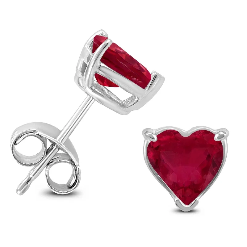 Marquee 14K White Gold 4MM Heart Ruby Earrings