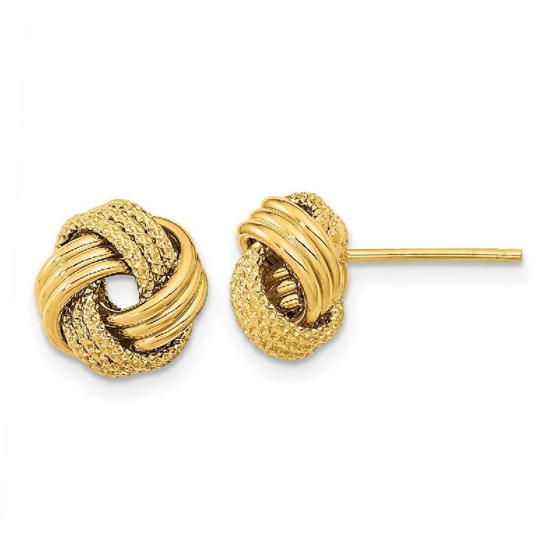 Curata 14k Yellow Gold 10.5 Textured Love Knot Post Earrings