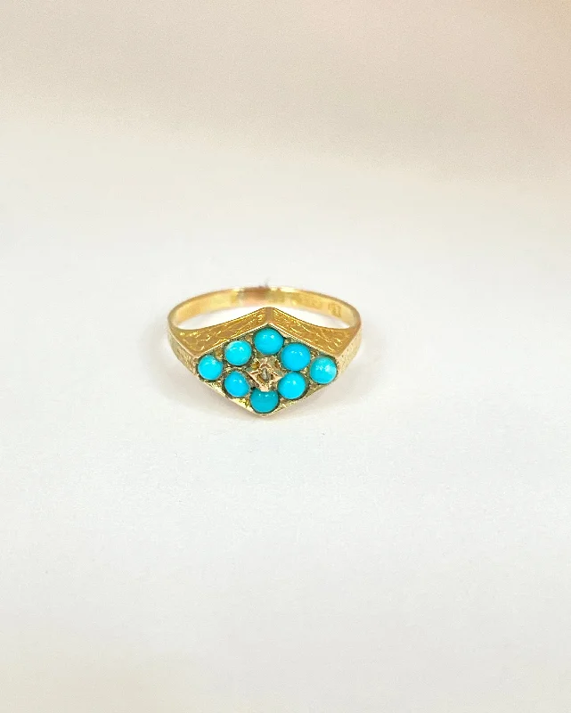 18ct Gold, Antique Turquoise and  Diamond Lozenge Ring, 1899