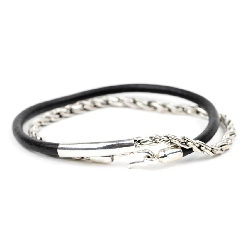 Silver Chain and Leather Bracelet