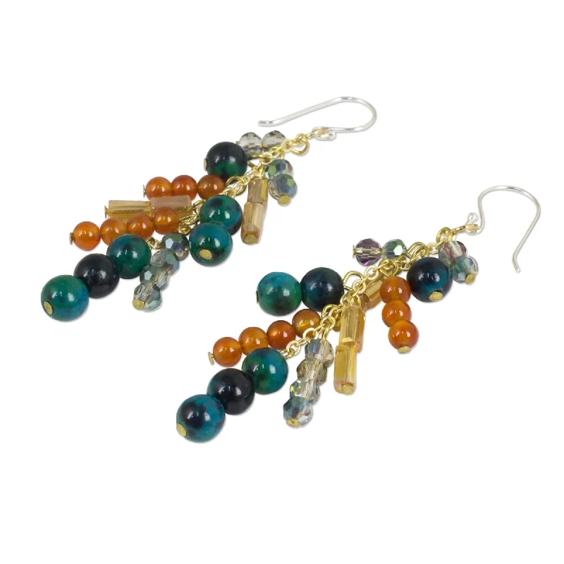 Handmade Gold Overlay 'Cascade' Carnelian Serpentine Earrings (Thailand)