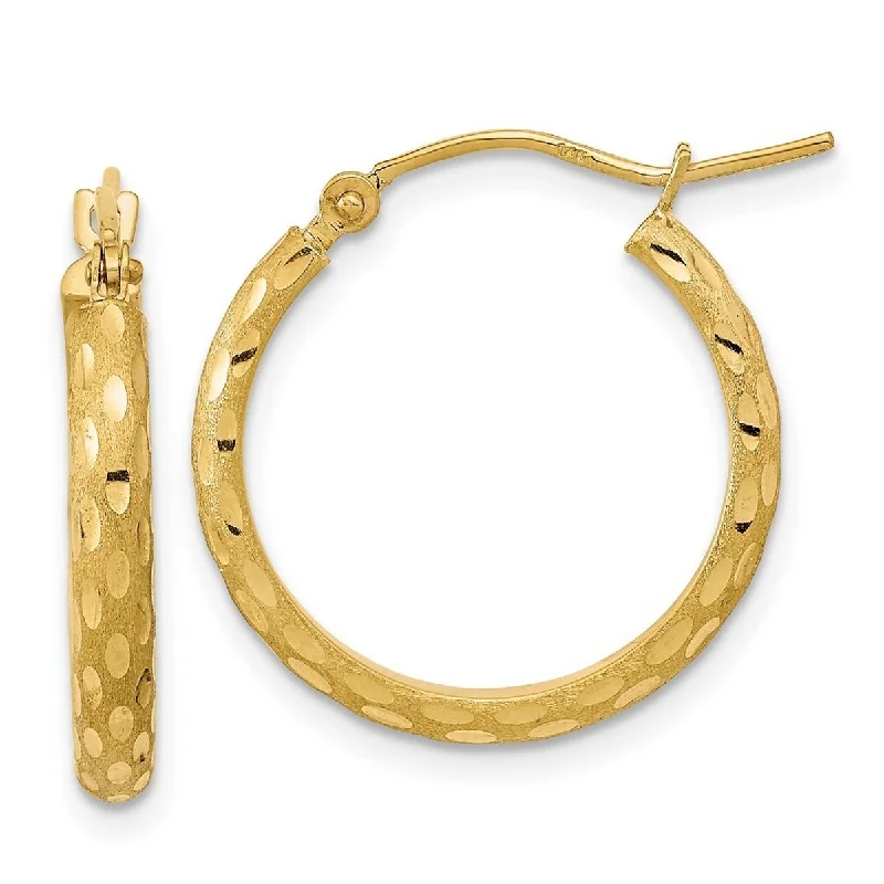 Curata 14k Gold Polished and Satin Sparkle Cut Hoop Earrings - 20.44x19.86mm Wide 2.75mm Thick