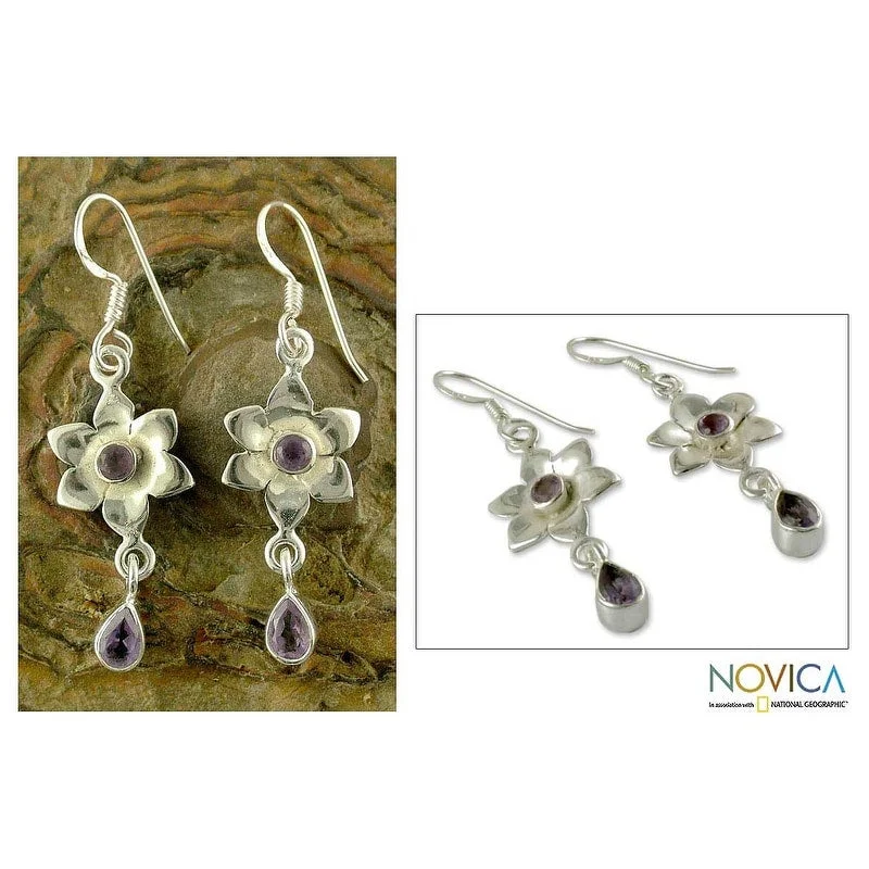 Sterling Silver 'Spring Song' Amethyst Flower Earrings