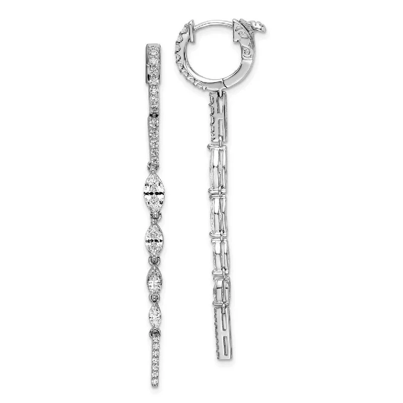 Curata 925 Sterling Silver CZ Cubic Zirconia 58.6x13.7mm Hinged Hoop Long Drop Dangle Earrings