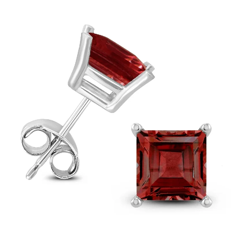 Marquee 14K White Gold 5MM Square Garnet Earrings