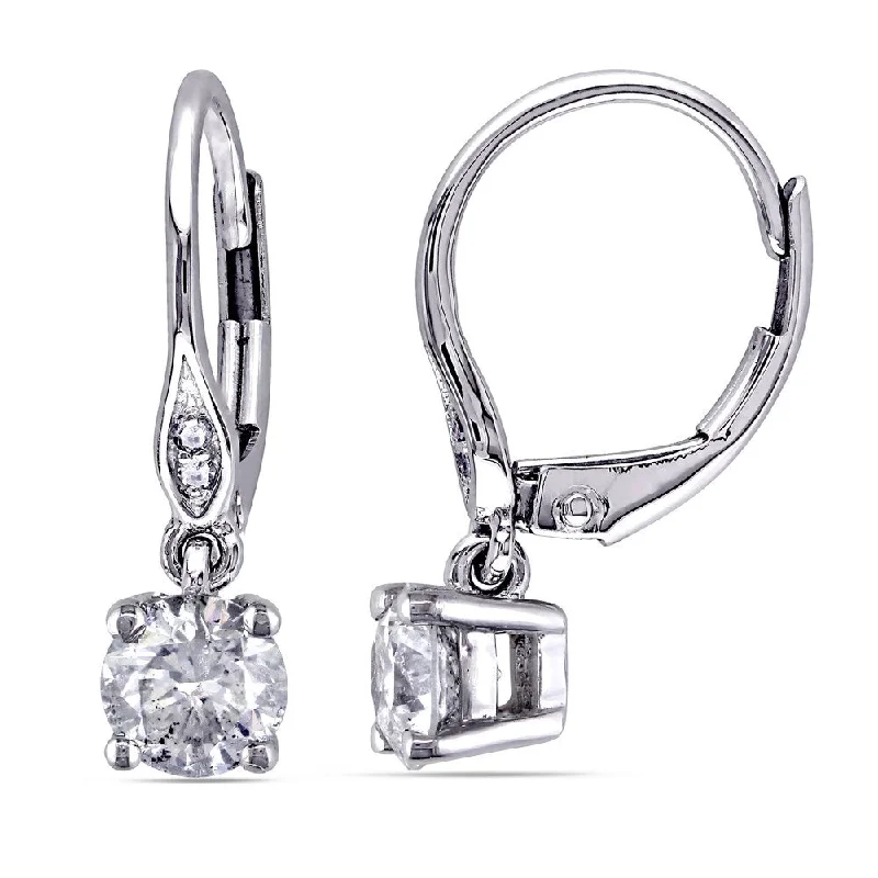 Miadora Signature Collection 10k White Gold 1ct TDW Diamond Leverback Earrings