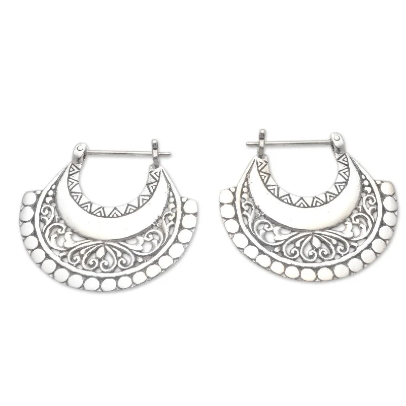 NOVICA Hollow Curves, Sterling silver hoop earrings - 1.2