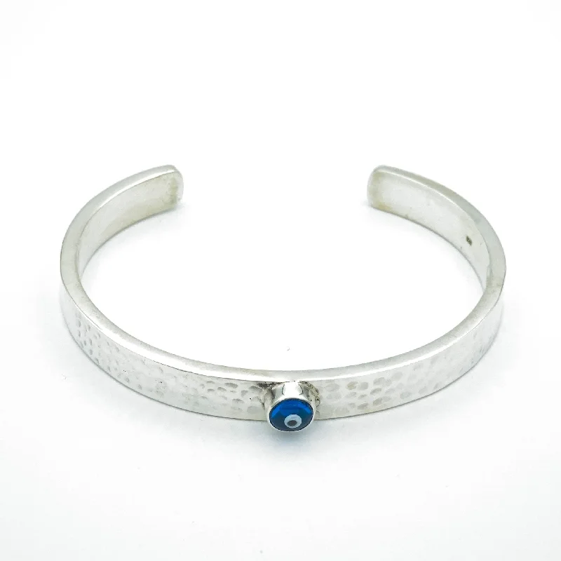 Evil Eye Hammered Flat Silver Cuff