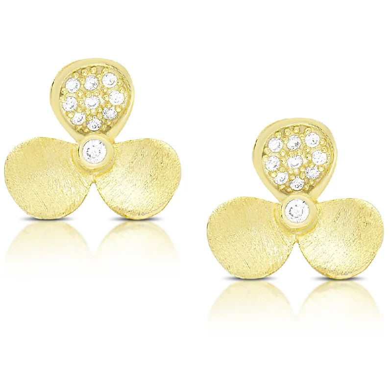 Samantha Stone Gold Over Sterling Silver Cubic Zirconia Flower Stud Earrings