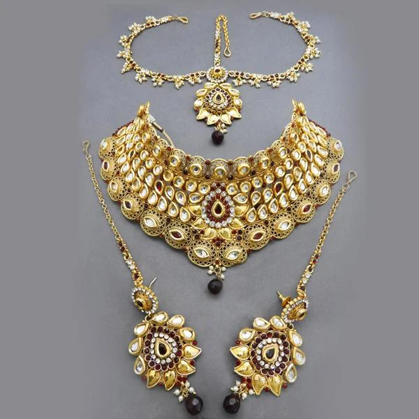 Bhavi Kundan Copper Double Necklace Set With Maang Tikka - FAP0108