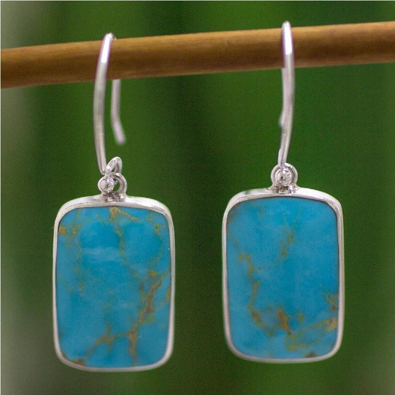 Handmade Sterling Silver 'Caribbean Mosaic' Turquoise Dangle Earrings (Mexico) - 7'6" x 9'6"