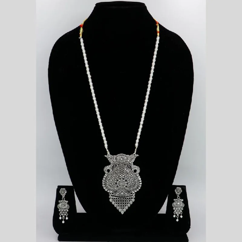 Mahavir Oxidised Plated Long Necklace Set