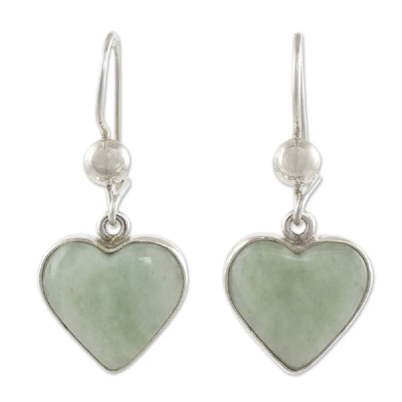 Handmade Sterling Silver 'Innocent Heart' Jade Earrings (Guatemala) - Green