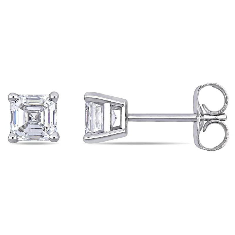 Miadora 14k White Gold 1ct TDW Asscher-Cut Diamond Solitaire Stud Earrings