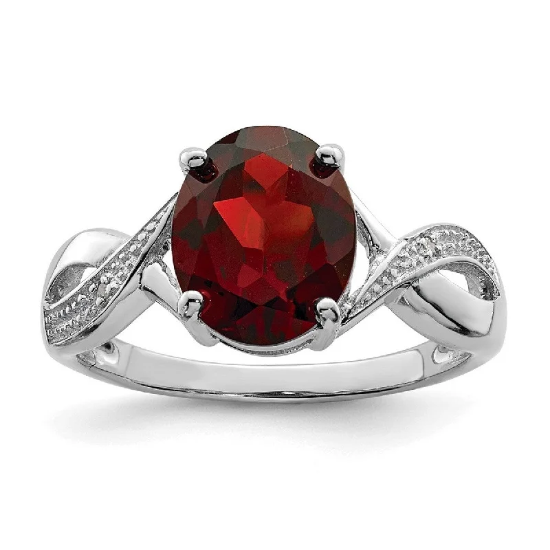 Curata 925 Sterling Silver Polished Open back Rhodium Garnet and Diamond Ring