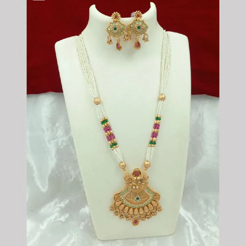 FS Collection Gold Plated Pearl Long Necklace Set