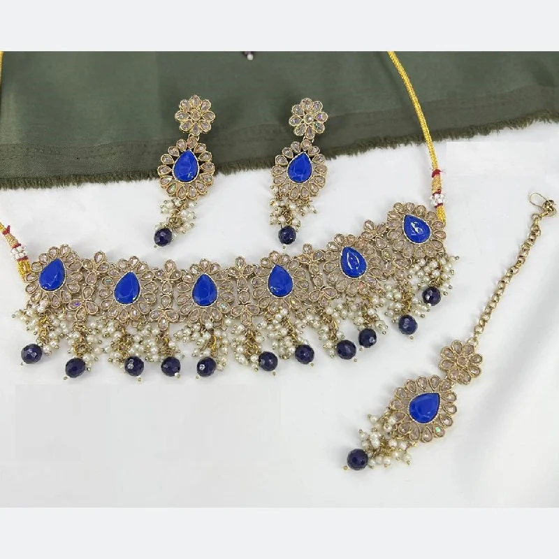 Anjali Jewellery Gold Plated Crystal Stone And Pearls Choker Necklace Set