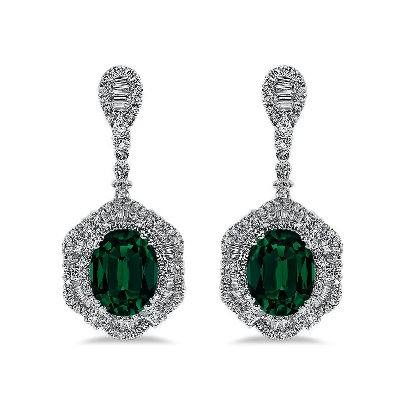 Auriya 4 9/10ct Fancy Oval-cut Emerald Halo Diamond Drop Earrings 3 1/8ctw 18k Gold