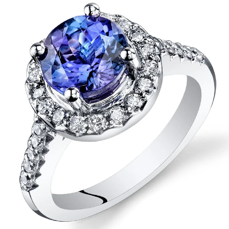 2.56 ct Tanzanite Round and Diamond Ring in 14k White Gold