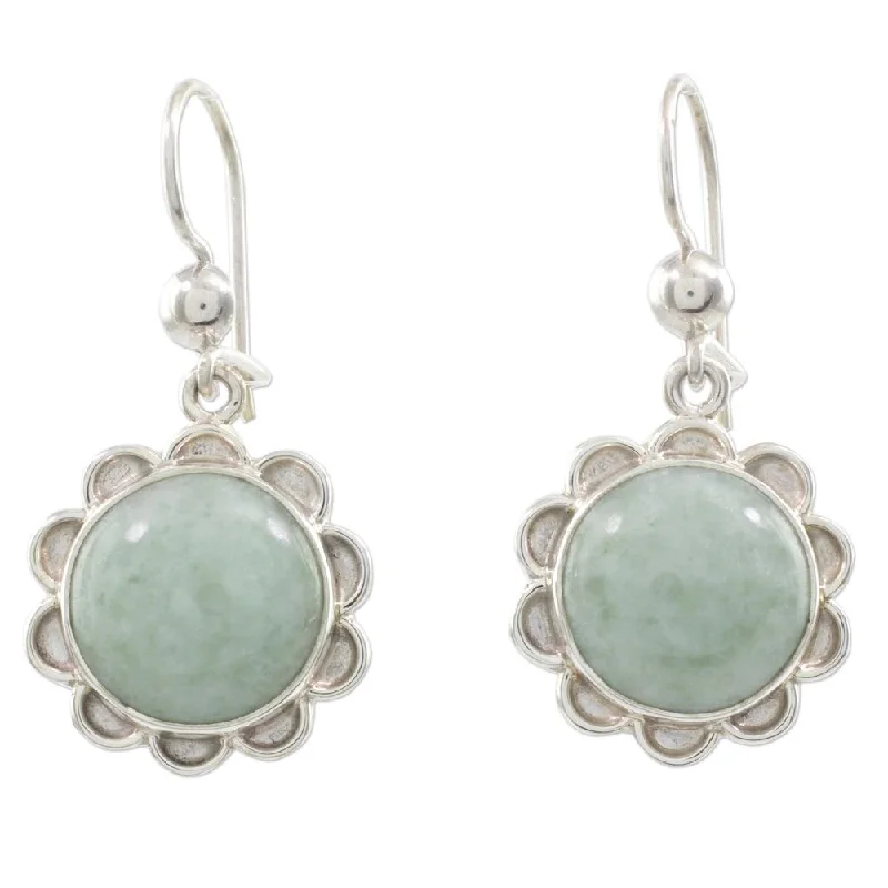 Handmade Sterling Silver 'Solar Apple Flower' Jade Earrings (Guatemala) - Green