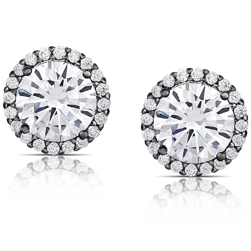 Dolce Giavonna Black Overlay Cubic Zirconia Round Halo Stud Earrings