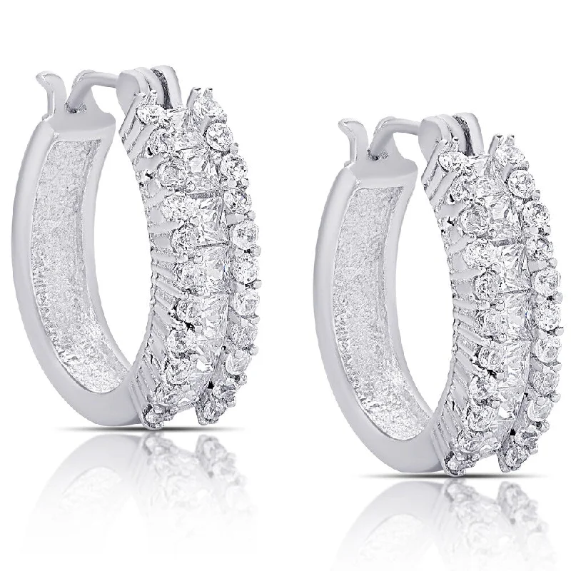 Dolce Giavonna Sterling Silver Cubic Zirconia Hoop Earrings