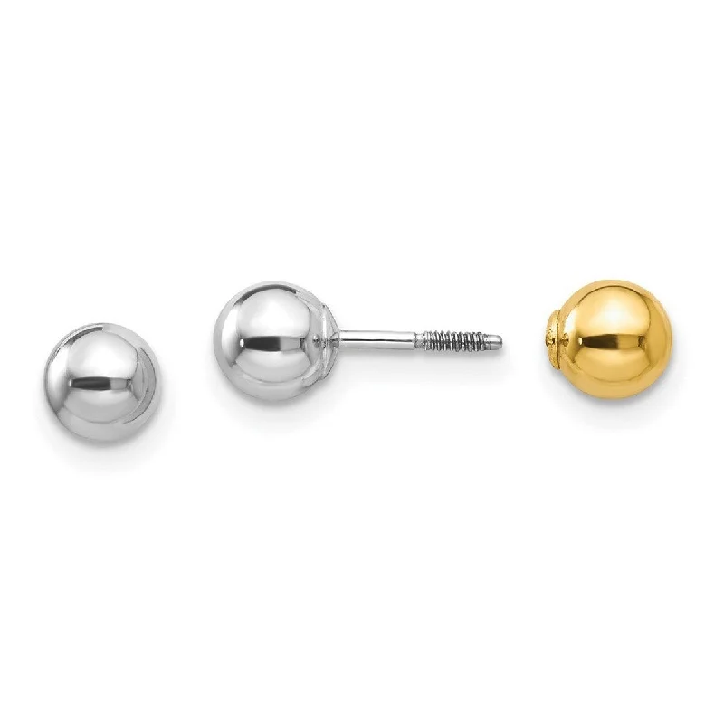 Curata 14k Two-Tone Gold Reversible 5mm Ball Screw-on Earrings