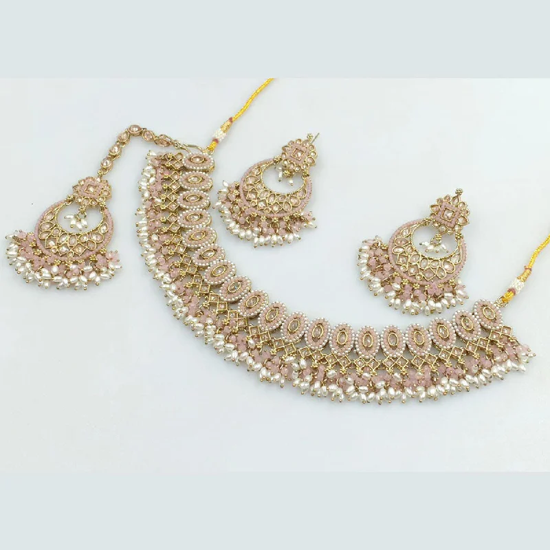 Rani Sati Jewels Gold Plated Crystal Stone And Pearls Necklace Set