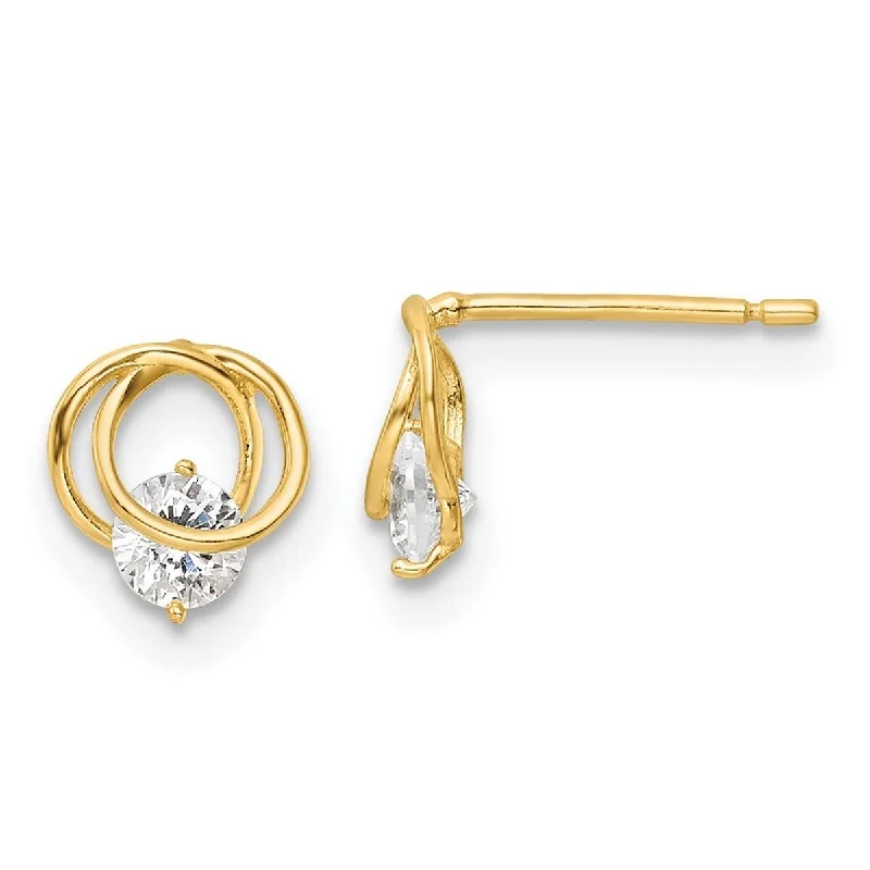 Curata 14k Yellow Gold Polished CZ Cubic Zirconia Circles Post Earrings - 7.5x6.75mm Wide