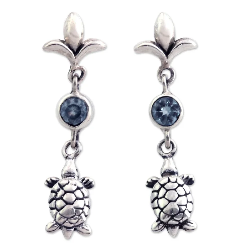 Handmade Sterling Silver 'Turtle Island' Blue Topaz Earrings (Indonesia)