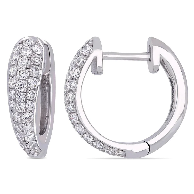 Miadora 14k White Gold 1/2ct TDW Diamond Triple Row Huggie Hoop Earrings