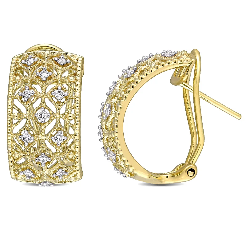 Miadora 14k Yellow Gold 1/3ct TDW Diamond Filigree Lace Hoop Earrings