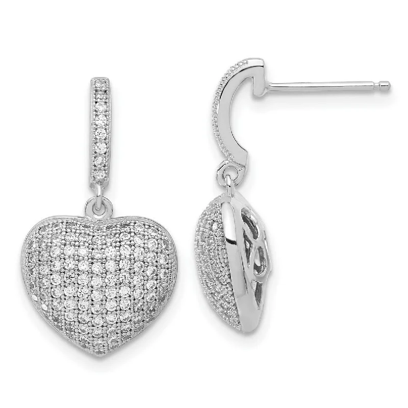 Curata 925 Sterling Silver and CZ Cubic Zirconia 23.6x13.4mm Polished Love Heart Dangle Post Earrings