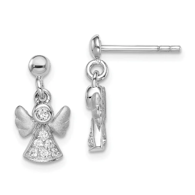 Curata 925 Sterling Silver Rhodium Plated CZ Cubic Zirconia Dangle Angel Earrings