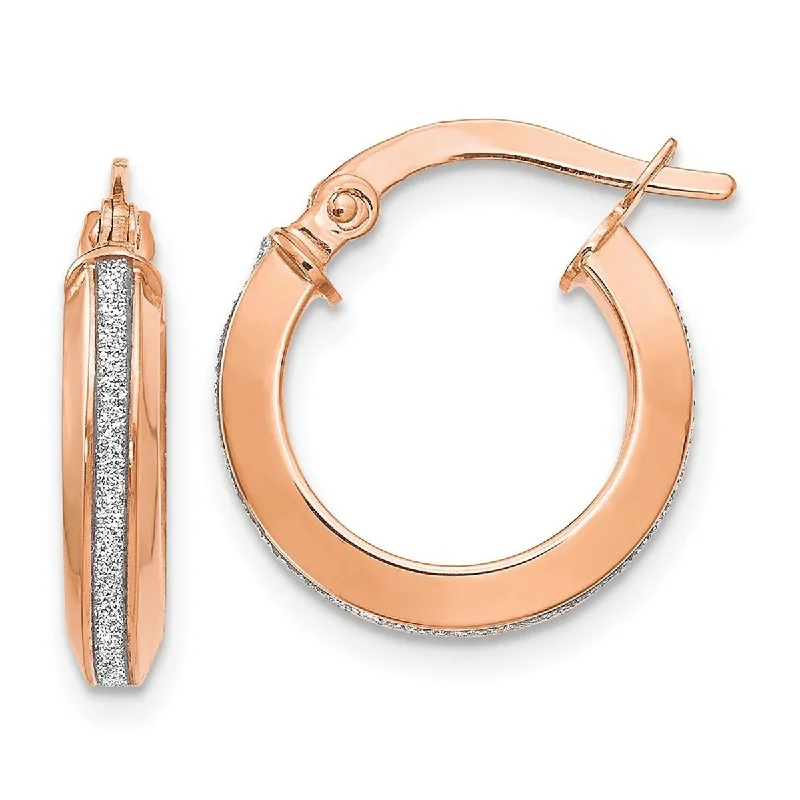 Curata 14k Rose Gold 12x37mm Polished Glimmer Infused Hoop Earrings