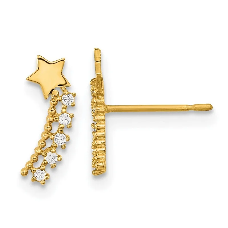 Curata 14k Yellow Gold Kids CZ Cubic Zirconia Shooting Star Post Earrings - 11.4x4.5mm Wide