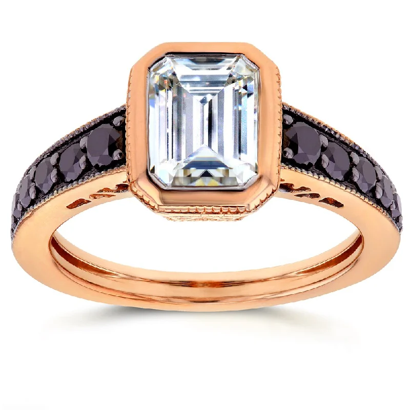 Annello by Kobelli 14k Rose Gold Emerald Moissanite Bezel and 2/5ct TDW Black Diamond Ring