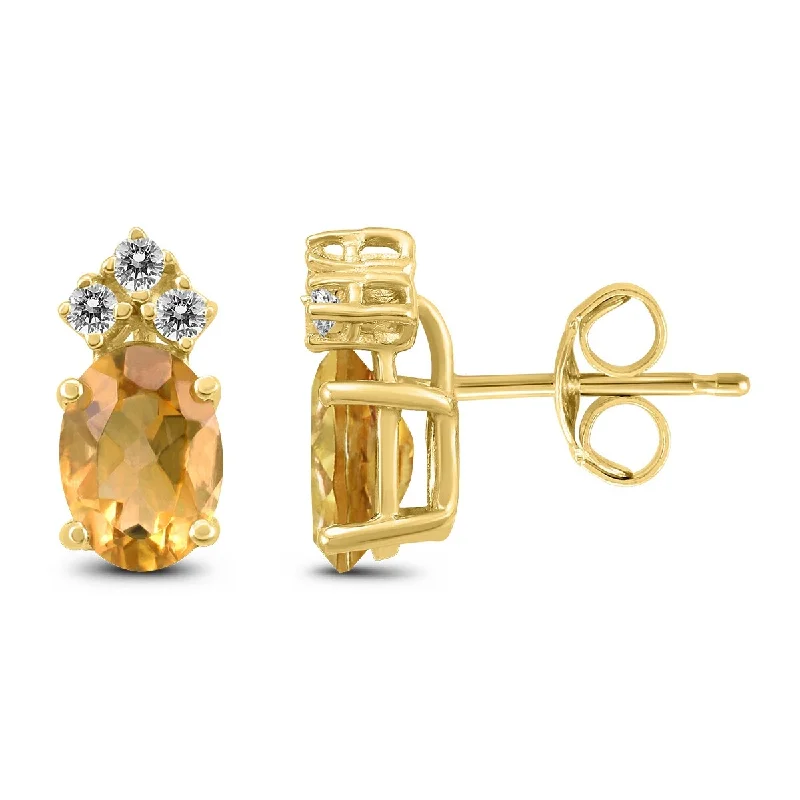 Marquee 14K Yellow Gold 6x4MM Oval Citrine and Diamond Earrings