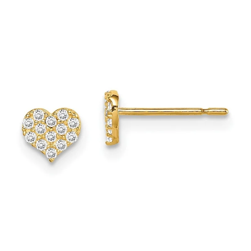 Curata 14k Yellow GoldCZ Cubic Zirconia Love Heart Post Earrings - 5mm long